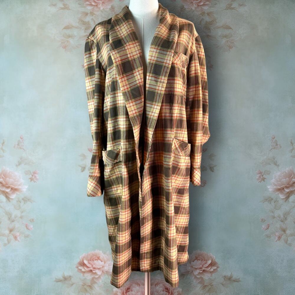 Vintage 70s Madofa Barcelona Spain Aristo Flannel Long Yellow & Brown Jacket